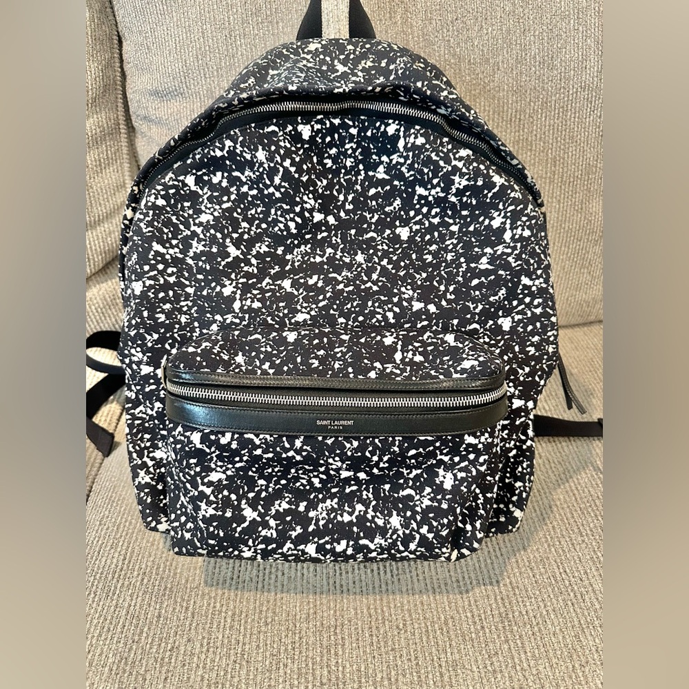 Saint Laurent Speckled Black and White Backpack